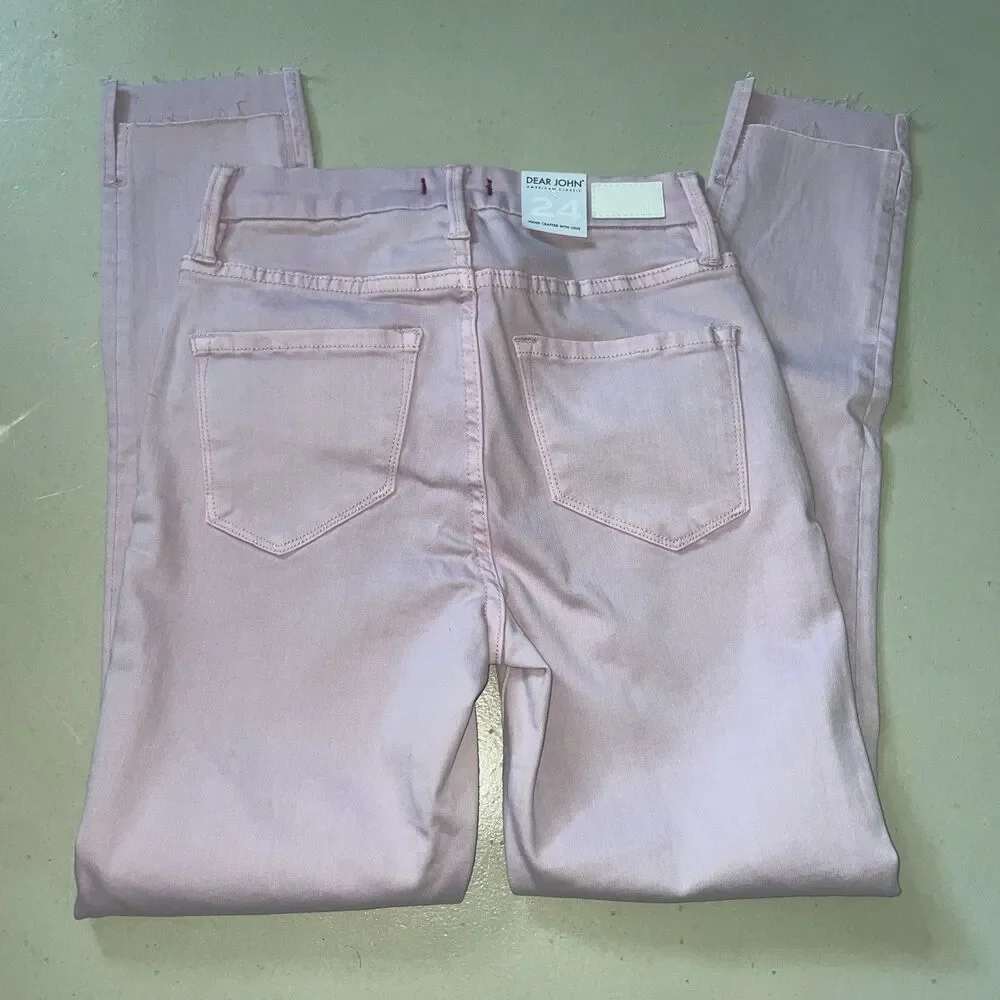 Dear John Denim High Rise Raw Ankle Skinny Jeans Pink Purple Size 24